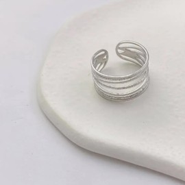 Abc Style Anillo Dorado Ajustable de Capas o Gajos Chapa de Oro 18k Diseño Sencillo y Elegante Joyeria Bisutería (Plata)