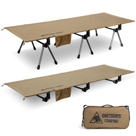 ONETIGRIS SUPRANUBIS Camping Cot, Height Adjustable with Cot Leg Extenders, Strong Support 330lbs, Lightweight Comfortable Folding Bed for Camping, Hiking, Travel, Truck, Beach, Office Nap