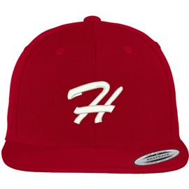 Trendy Apparel Shop Letter H Brushed Script Embroidered Flat Bill Snapback Baseball Cap - Red