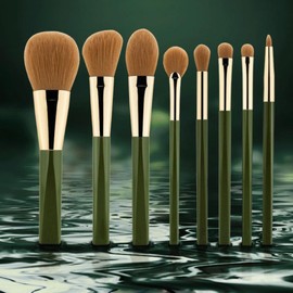 Juego De 8 Brochas Maquillaje Pelo Suave Y Brillante, Herramienta Con Varilla Cepillo Madera Maciza                                                   