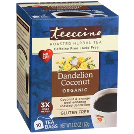 Teeccino Dandelion Tea – Organic Coconut – Roasted Herbal Tea, Organic Dandelion Root, Prebiotic, Caffeine Free, Gluten Free, Acid Free, 10 Tea Bags