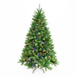 Prelit Christmas Tree Artificial Hinged Xmas Tree with Stand,Multicolor Lights,Decorated for Home Holiday,7.5FT