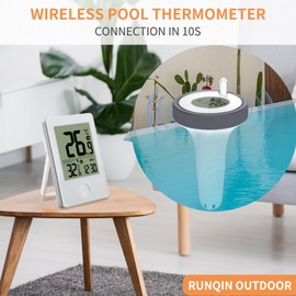 Digital Wireless Floating Pool Thermometer,Water Temperature Thermometer,Indoor Monitor Outdoor Pool Thermometer Set for Swimming Pool Whirlpool Spas Hot Tub Bath Pond Aquarium,Easy Read LED Backlight