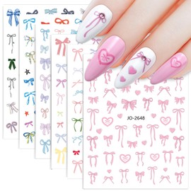 6 Sheets Bow Nail Stickers, Color Bnowknot Butterfly Heart Nail Art Stickers, Cute Bows Nail Decals for Nail Designs, Bow Tie Nail Art Sticker Supplies for Women Girls Nails Decoration 807-8