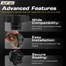 Aupoko Radiator Expansion Water Tank Cap, Compatible with Vauxhall Opel Astra J/K, Corsa D/E, Insignia A/B, Zafira B/Tourer C, Mokka X, Meriva B, Adam -Coolant Reservoir Lid, OEM: 135023