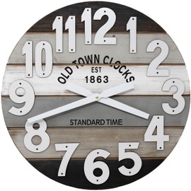 Oldtown Clocks 18" Wooden Multi-Color Maritime Coastal Beach Large Number Wall Clock (Gray, 18 inch)