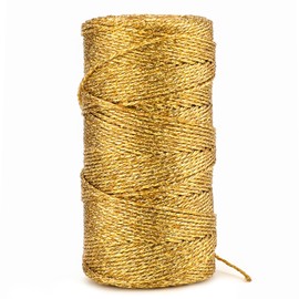 KINGLAKE Gold String Twine,1.5mm Sparkly Gold Cord Thread Decorative Metallic String for Gift Wrapping,100m Glitter Twine Christmas Bauble String Jewelry Cord for Crafts,Christmas Decoration & Wedding