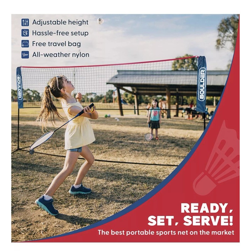 Boulder Badminton Pickleball Net - Height Adjustable Portable Net 10Ft