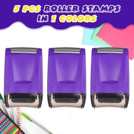 Teling 3 Pcs Dashed Handwriting Line Practice Roller Stamp Self Inking Line Rolling Stamps Teacher Stamp Sentence Strips Handwriting Practice for Kid Teacher Classroom Office (Purple)