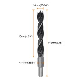 HARFINGTON 5pcs Brad Point Drill Bits 14mm(35/64") Dia Straight Round Shank Metric Brad Point Spiral Twist Drill Bits for Softwood Hardwood Plywood Plastic Rubber, Black