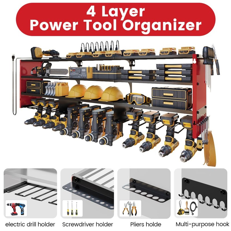 53" Power Tool Organizer Wall Mount with Power Strip, Heavy