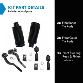 TRQ Front Driver & Passenger Side Steering Kit Steering Rack & Pinion Bellow Tie Rod Compatible with 1995-2004 Toyota Tacoma