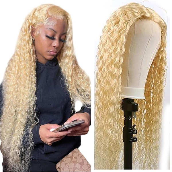Hxxcoup Curly Wig Human Hair Wig Blonde Lace Wig Human Hair 4x1 Lace Front Wig Real Hair Wig Blonde Wig Women 66 Inch 613 Wig Blonde Human Hair Wig for Black Woman 26 Inch