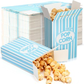 Xinnun 200 Pcs Paper Popcorn Boxes 1 oz Close Top Oil Proof Disposable Popcorn Container 6 x 4 x 2 Inch Stripes Leak Proof Popcorn Boxes for Party Movie Party Theater Night Birthday (Blue)