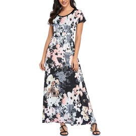 Lacavocor Womens Short Sleeve Maxi Dresses Empire Waist Long Dress, X-Large, Seamless Ink Flower