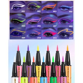 Burgundy Neon Liquid Eyeliner, Matte Colored Liquid Eyeliner Glow in The Dark, Waterproof Longlasting Smudge-Proof Pigmented Eyeliners Pen for Face&Body Art, Rave Accessories Party Makeup for Women-11