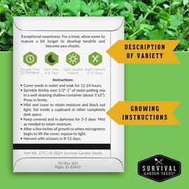 1 Pack Sugar Peas Microgreens Seeds for Sprouting and Growing - Sprout Green Leafy Micro Vegetable Plants Indoors - Grow Your Own Mini Windowsill Garden - Non-GMO Heirloom - Survival Garden Seeds