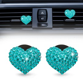 2Pcs Car Air Vent Clip, Bling Crystal Heart Charms Car Air Vent Clips, Car Air Conditioning Outlet Clip Decorative, Car Interior Decoration Accessories Universal for Women and Man (blue)