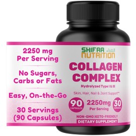 SHIFAA NUTRITION Halal Hydrolyzed Collagen Peptides Complex, 2250mg 30 Servings. Non-GMO Collagen Supplements for Women and Men. Supports Skin, Hair, Joints & Nails. No Gluten, Fats, Carbs, Sugars