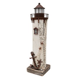 Waroom Home Rustic Wood Lighthouse Decor with Light, Tabletop Nautical Decor, Wooden Lighthouse, Beige