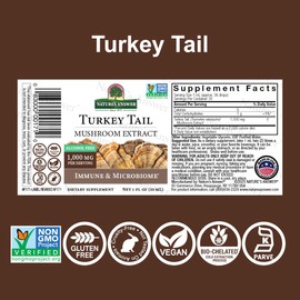 Nature's Answer Turkey Tail Liquid Extract 1 oz Alcohol-Free, 1,000 mg per Serving | Vegan, Non-GMO, Gluten-Free | Immune and Gut Microbiome Support