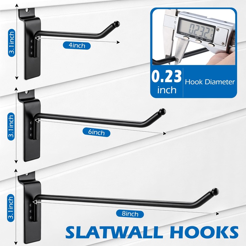 Patioer 36 Pack Slatwall Hooks Assortment, 4/6/8 Inch Heavy Duty