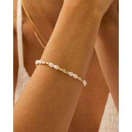 PAVOI 18K Yellow Gold Plated Freshwater Pearl Bracelet for Women | Beaded 6" Bracelet with Pearls