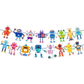 Robot Party Banner Garland for Kids' Parties & Robot-Themed Events Adorable Robot Designs with Bright Colors (Red, Blue, Green, Pink & More) for Birthdays, School Events, Bedroom Walls