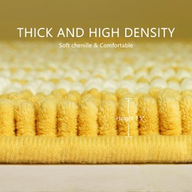 Starryle Bathroom Rugs Set 2 Piece, Extra Soft and Absorbent Fluffy Striped Chenille Bath Mat Rug Set, Non Slip Bathroom Floor Mat, Machine Washable (21" x 47" Plus 17" x 25", Yellow)