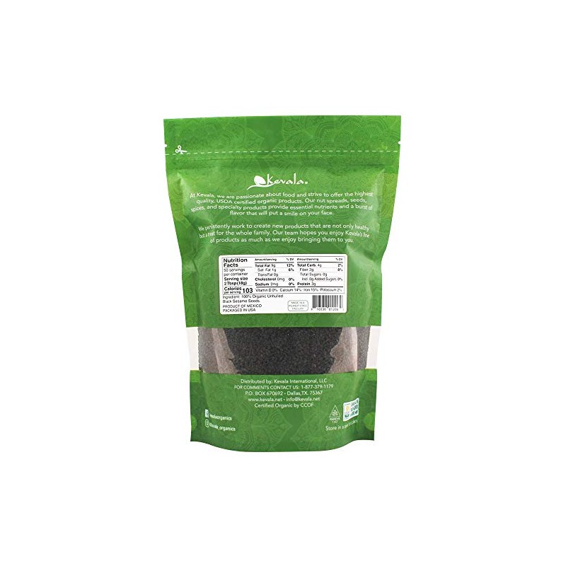 Kevala Organic Black Raw and Unhulled Sesame Seeds, 2 Pound