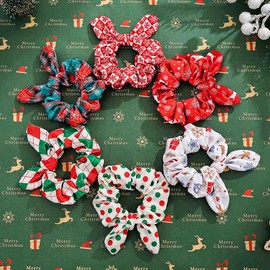 Jewemia Hair Scrunchies for Women Santa Claus Hair Ties Bunny Ears Hair Rope Elastic Hair Scrunchy Festival Hair Accessories Gift for Women and Girls 6 Pcs (Style 2)