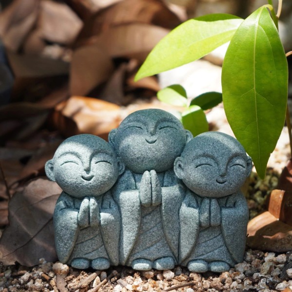 Owmell 3 Japanese Jizo Statue Stone Japanese Buddha Jizo Monk