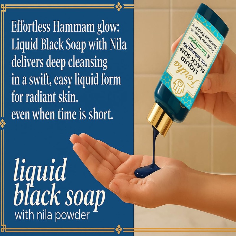 FERIHA Moroccan Liquid Black Soap with Saharan Nila and Eucalyptus