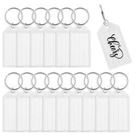 Pack of 32 Key Fobs, Key Tags for Labelling, Robust Key Labelling Pendants, Transparent Writeable Key Tags for Pets, Suitcase, Luggage Items, White