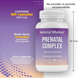 NW Prenatal Complex 180 Capsulas Myo Inositol Magnesio Zinc Vitamina D, A, C, Omega 3 y Folato | Ingredientes Naturales | Gluten Free Soya Free Lacteo