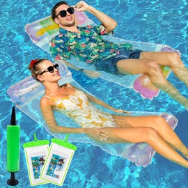 Aischens 2 Pieces Outdoor Water Hammock Made of Environmentally Friendly PVC - Heavyweight Floating Hammock with Glitter Colour Gradient, Single Person Inflatable Floating Bed for Pool/Lake/Beach