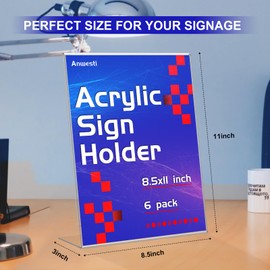 Anwesti Acrylic Sign Holder 8.5" x 11" - 6 Pack Clear L-Shaped Tabletop Menu Frame for Restaurants, Photos, Posters | Slanted Back Design | Durable Promotional Display Stand