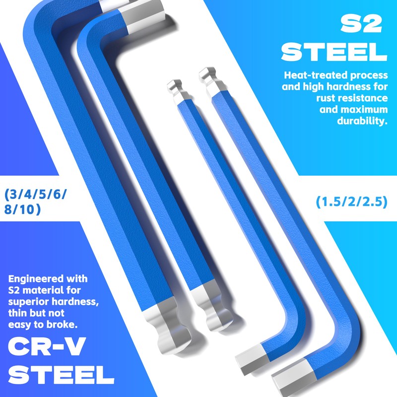 KJE 14-Piece Extra Long Jumbo Hex Key Allen Wrench Set,