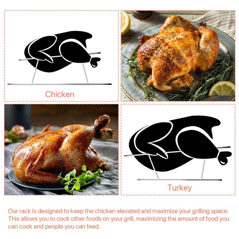 Durable Stainless Steel Chicken&Turkey Roasting Rack with Brush, 2 in