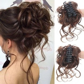 Extensiones Pelo Natural Moños Postizos Coletero Sintético Postizo Rizado Ondulado Clip Cola de Caballo Postizos Recogido para Mujeres y Niñas (Marrón claro)