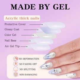 24pcs Y2K French Tip Almond Nails - Medium Fake Nails with Diamond Nail Charms, Stick On, For Women
