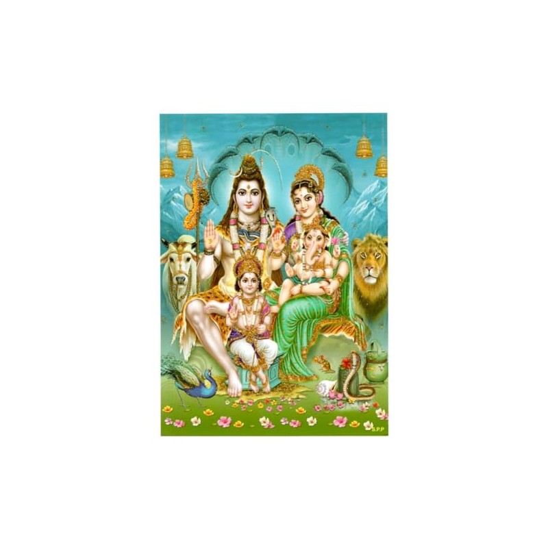 Lord Shiv Parvati Ganesh Kartikay Nandi Poster Home Office Temple…