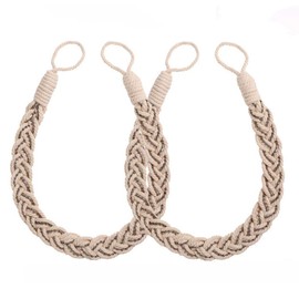Xrten Curtain Rope Buckle, 2 Pieces Cotton Knitted Knot Braided Window Curtain Tiebacks Decorative Drapes Holdback for Living Room,