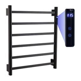TRUSTMI Electric Towel Heated Rack, Wall Mounted 6 Bar Towel Warmer Cloth-Dryer with Built-in Timer and Temperature Indicator, 1-24 Hour, 115°F-155°F, Touch-On, Matte Black