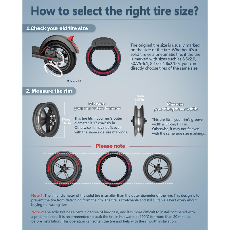 Felixstory 8.5x2.0 Inch Scooter Solid Tire, Off road, Explosion-proof,50/75-6.1 Replacement