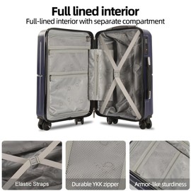 TRACK TRAVEL 1 Piece Carry on Luggage ABS+PC Hardshell TSA Lock Aluminum Trolley Spinner Wheels (Blue, 1 Piece)