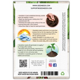 Seed Needs Garnet Stem Dandelion Seeds for Planting - Non-GMO, Heirloom & Untreated Edible Herbs - Organically Grow Your own Food for Tortoises, Rabbits & Bearded Dragons (2 Packs)