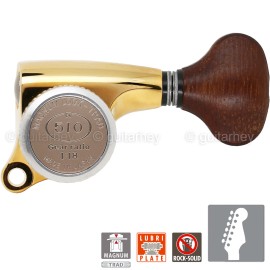 GOTOH NEW Gotoh SGS510Z-GS5 MGT 6 in line LOCKING Tuners Set w/ WOOD Buttons - GOLD