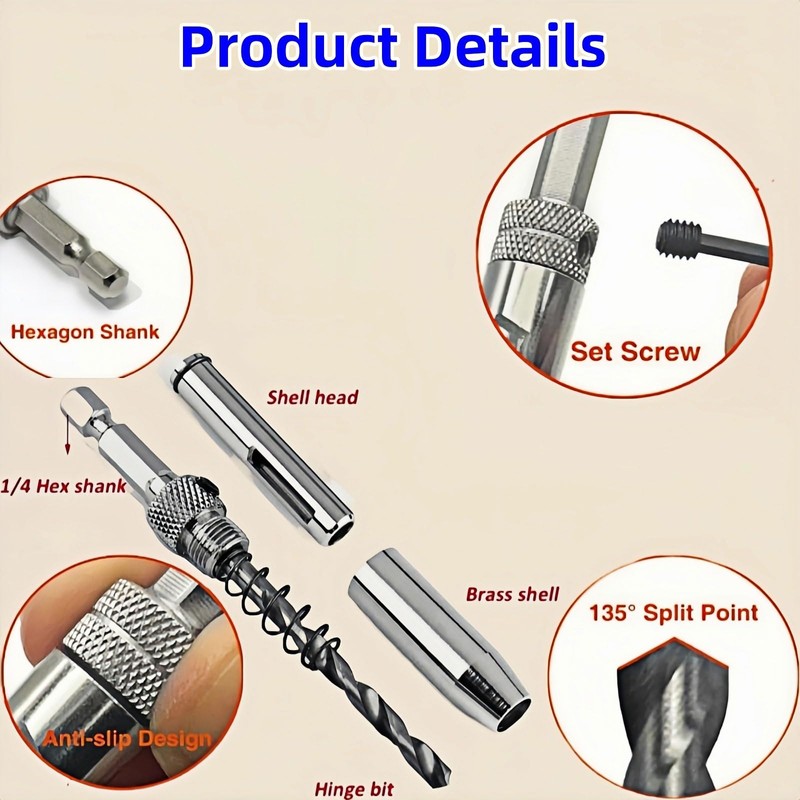 Self Centering Drill Bit Set, 5/64" 7/64" 9/64" Hinge Dowel