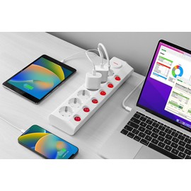 revolt Sockets: 6-way power strip, individually switchable, main switch, 3,680 watts (switchable power strip, single switch)